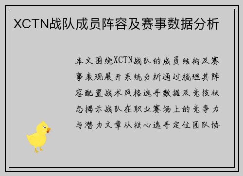 XCTN战队成员阵容及赛事数据分析