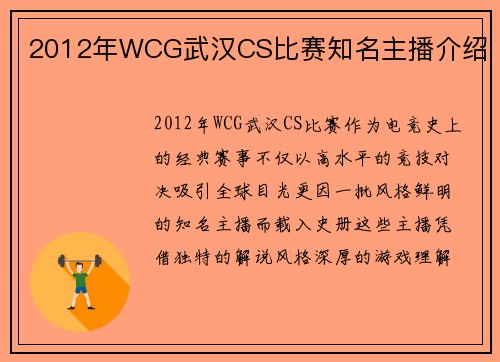 2012年WCG武汉CS比赛知名主播介绍